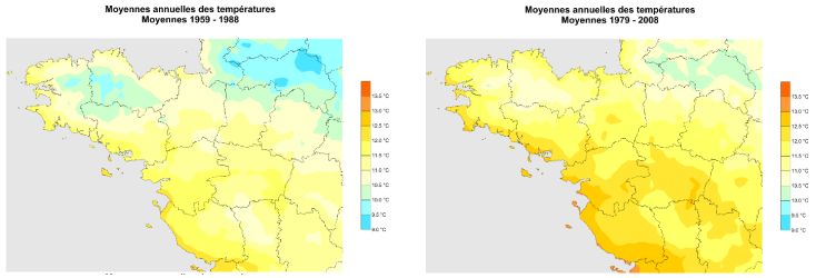 évolution des températures moyennes en bretagne